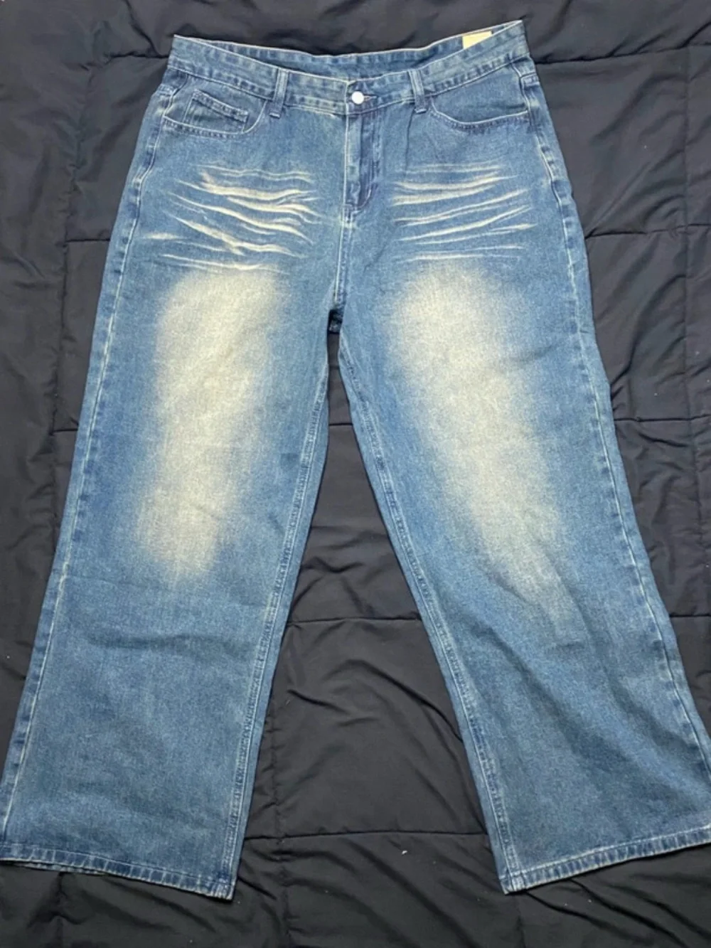 Men's Distressed Wide-Leg Jeans - Blue